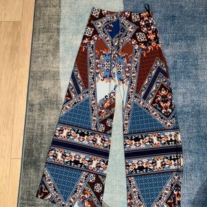 Bohemian Wide Leg Pants - Blue and Brown